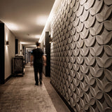 3D wall tiles Adapt concrete feature wall in luxury hotel hallway design - FLOAT concrete