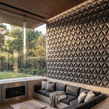 Modern living room with geometric 3d tiles and large window. - FLOAT concrete
