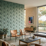 Modern living room with 3d tiles for wall, leather chairs, and a coffee table. - FLOAT Concrete