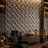 3D concrete wall tiles Kraken used as a feature wall in modern lounge interior - FLOAT concrete