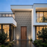 3D concrete wall tiles Tangent used as exterior cladding on modern home entrance - FLOAT Concrete