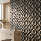 3D concrete wall tiles Hollow used as a feature wall in modern reception interior - FLOAT concrete