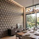 Modern dining room with 3d wall tiles design and large windows. - FLOAT concrete