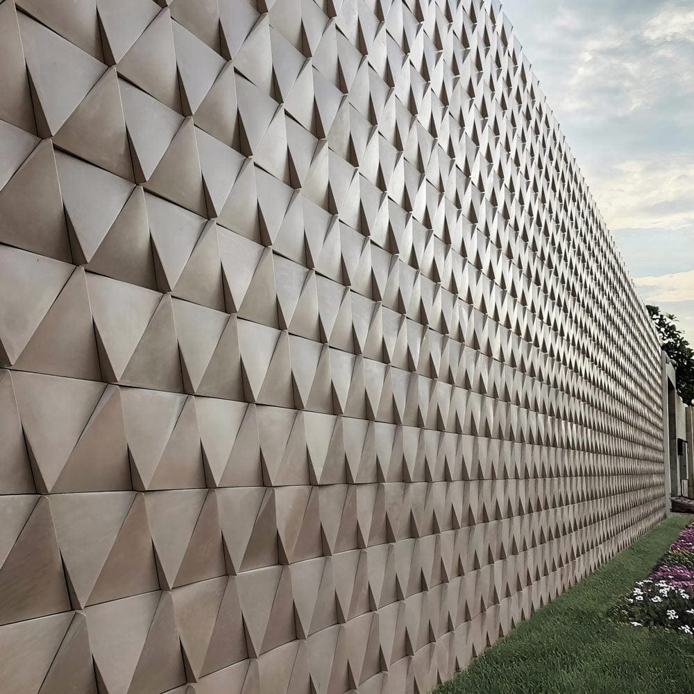 exterior cladding with 3D tiles on modern boundary wall for a stylish facade