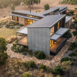 Modern house with a geometric design in a natural setting