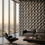 Modern living room with a concrete tiles 3d wall and city view - FLOAT Concrete