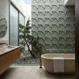 3D concrete wall tiles Angle used as a feature wall in modern bathroom interior - FLOAT concrete