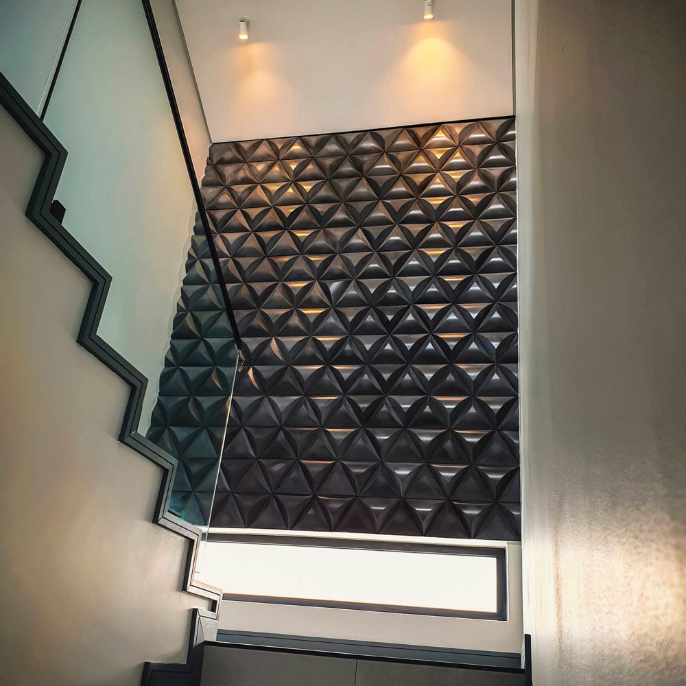 Cool wall design as a stunning feature in a modern staircase, enhancing the space with a sleek and contemporary look