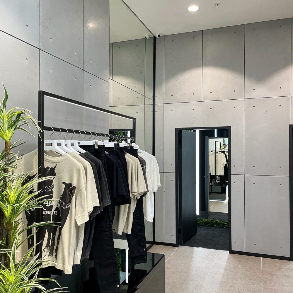 Lightweight concrete wall panels in retail spaces.